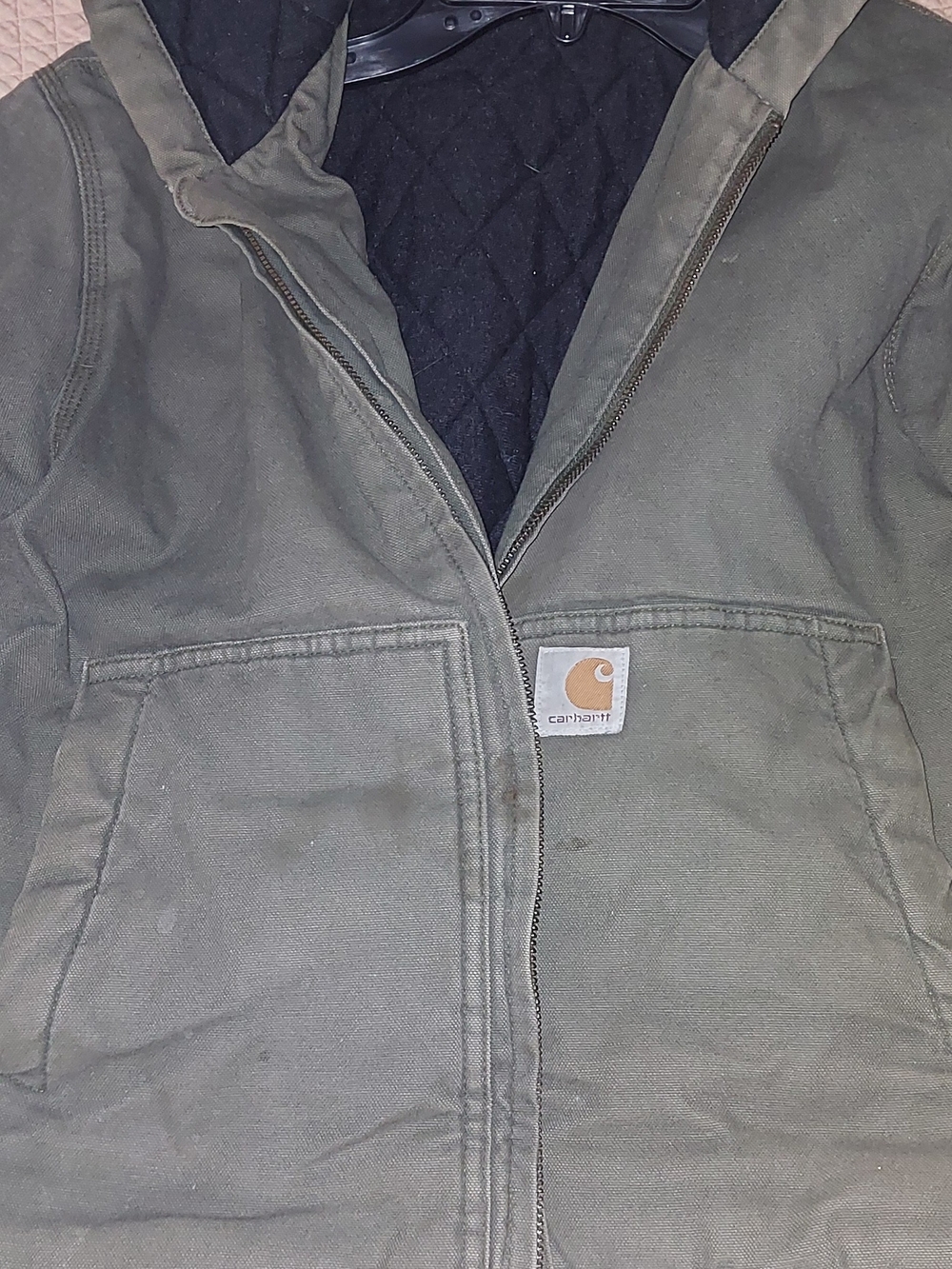 Carhartt Kids Olive Hooded Quilted-Liner Work Jacket